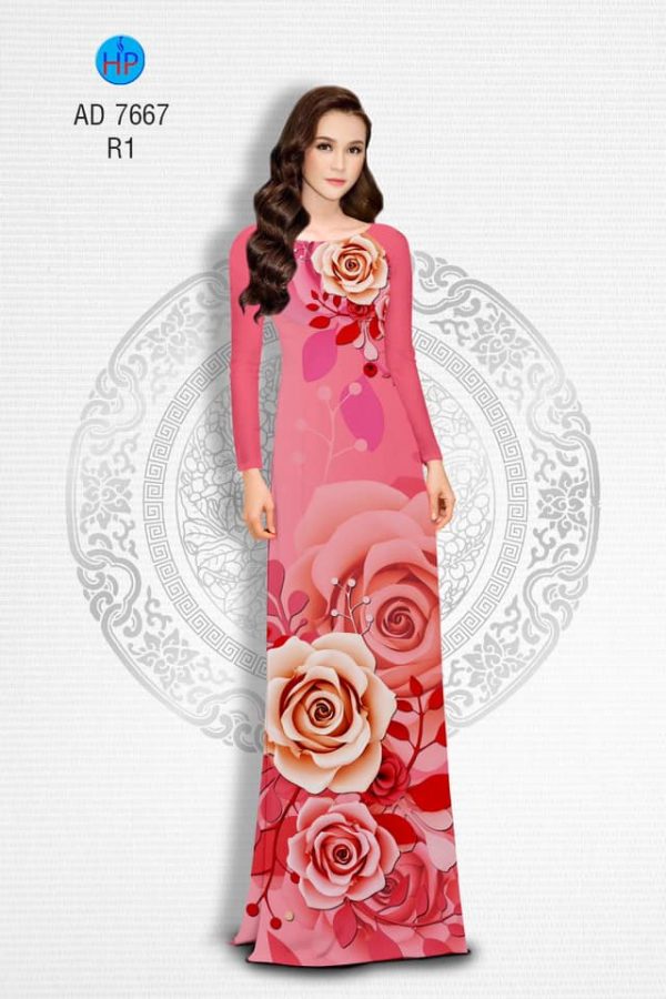 Vai ao dai Hoa hong kieu moi AD 7667