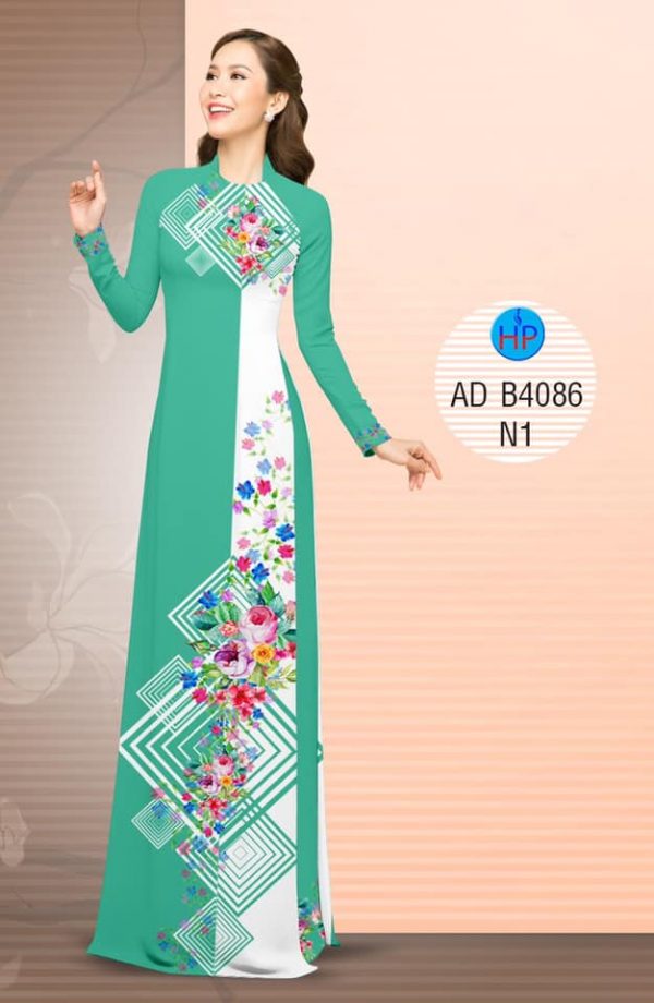 Vai ao dai Hoa in 3D kieu moi AD B4086