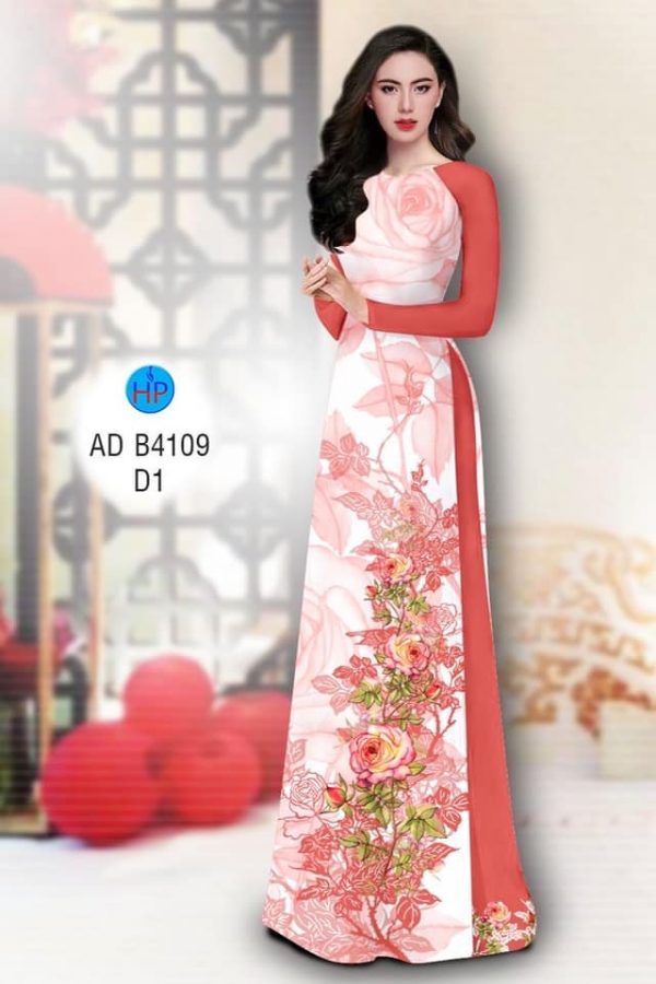 Vai ao dai Hoa hong kieu moi AD B4109