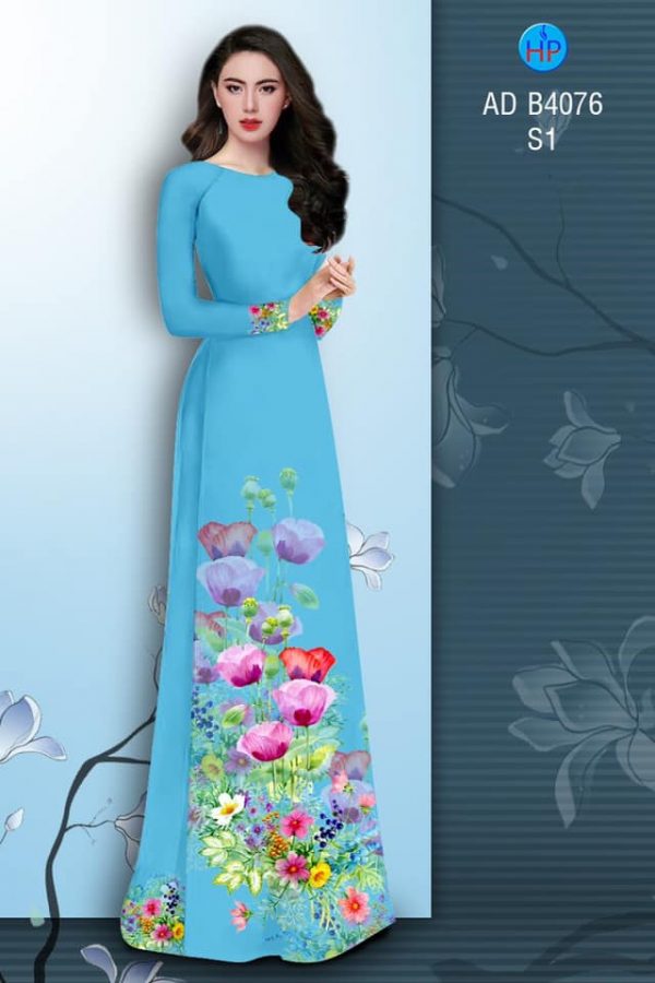 Vai ao dai Hoa in 3D kieu moi AD B4076