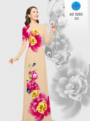 Vải áo dài hoa Mẫu Đơn kiểu mới AD 6283 20 Vai ao dai hoa Mau Don kieu moi AD 6283