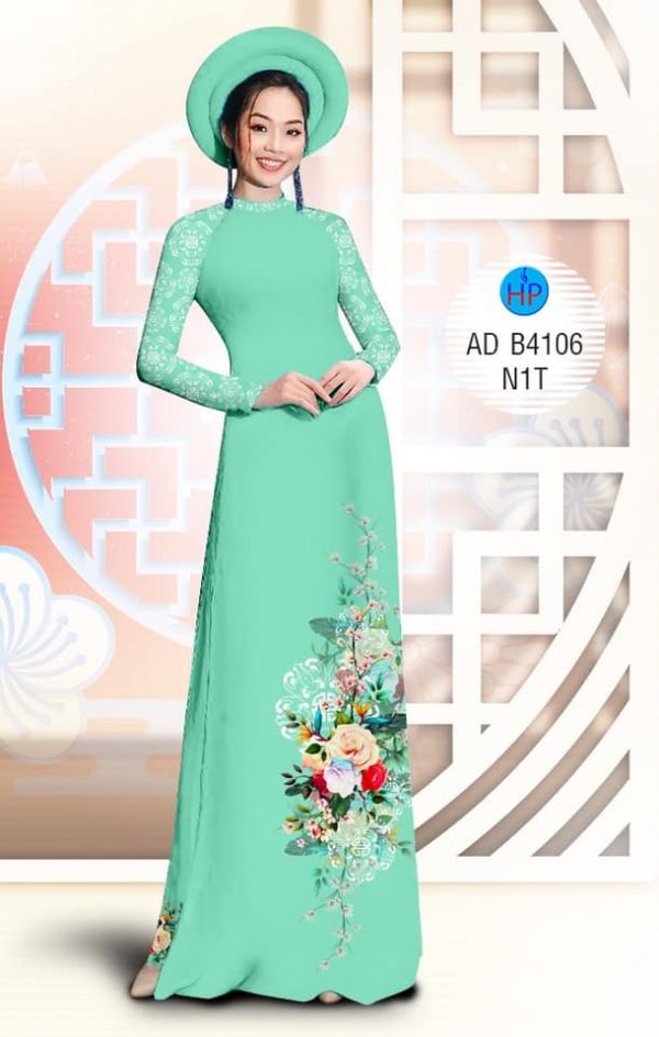 Vai ao dai hoa hong 3D kieu moi AD B4106