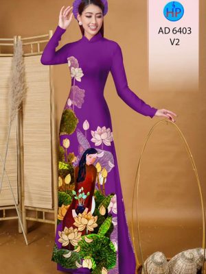Vải áo dài Cô gái và hoa Sen thiết kế 2019 AD 6403 34 1577693557 30 Vai ao dai Co gai va hoa Sen thiet ke