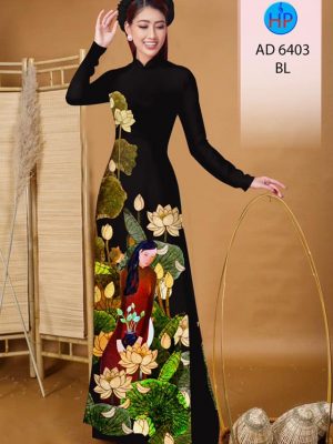 Vải áo dài Cô gái và hoa Sen thiết kế 2019 AD 6403 23 1577693557 401 Vai ao dai Co gai va hoa Sen thiet ke