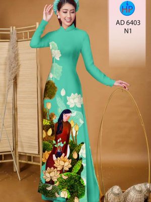 Vải áo dài Cô gái và hoa Sen thiết kế 2019 AD 6403 29 1577693557 595 Vai ao dai Co gai va hoa Sen thiet ke