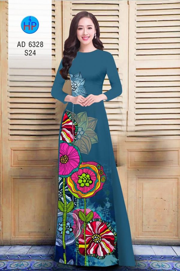 Vai ao dai Hoa in 3D kieu moi AD 6328