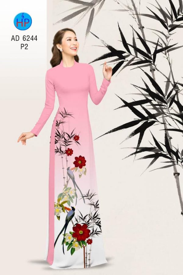 Vai ao dai Hoa va chim thiet ke 2019 AD