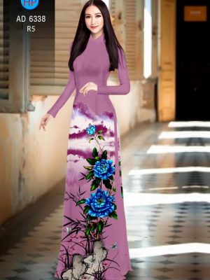 Vải áo dài hoa Mẫu đơn xanh thiết kế 2019 AD 6338 20 Vai ao dai hoa Mau don xanh thiet ke 2019