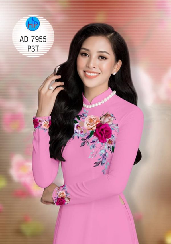 Vai ao dai hoa hong tren nguc kieu moi AD