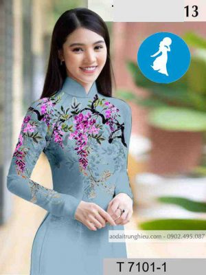 Vải áo dài hoa tím trên ngực kiểu mới AD T7101 18 1589018668 196 vai ao dai vai ao dai dep ad