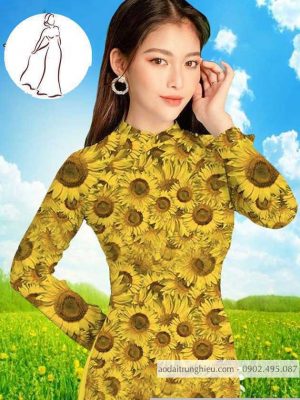 Vải áo dài hoa hướng dương đều kiểu mới AD T7521 12 1590725151 332 vai ao dai vai ao dai dep ad