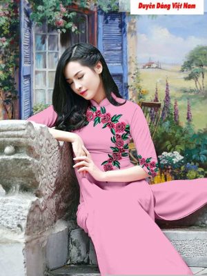 Vải áo dài hoa hồng kiểu mới AD T7197 20 1591241900 430 vai ao dai vai ao dai dep ad