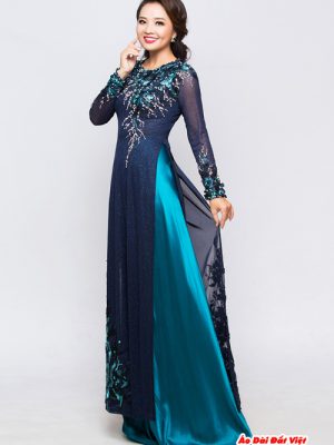 Áo Dài Ngồi Sui Kết Hoa Cao Cấp kiểu mới AD 5 ao dai cao cap cho ngoi sui