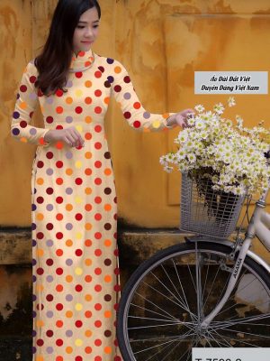 Vải áo dài chấm bi thiết kế 2020 AD T7596 25 vai ao dai cham bi thanh lich 1029279