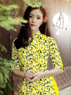 Vải áo dài hoa cúc đều kiểu mới AD H14560 24 vai ao dai hoa cuc nhi 14