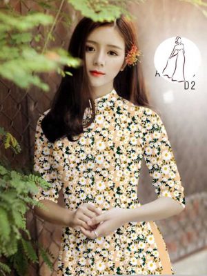 Vải áo dài hoa cúc đều kiểu mới AD H14560 35 vai ao dai hoa cuc nhi 3