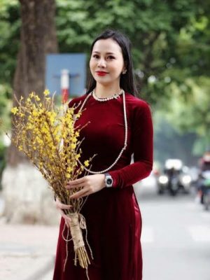 Vải áo dài nhung màu đỏ đô kiểu mới AD 7 vai ao dasi nhung mau do dam