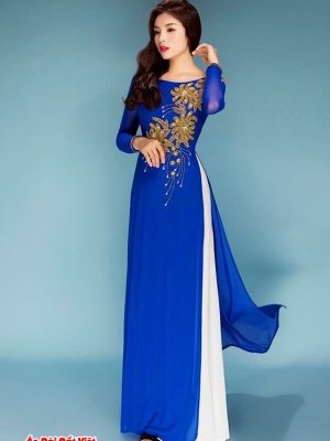 Áo Dài Trung Niên Màu Xanh Kết Hoa Sang Trọng Mới Ra 5 1596807206 363 Ao Dai Trung Nien Mau Xanh Ket Hoa Sang Trong
