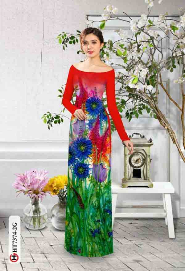 Vải áo dài hoa in 3D AD HT7374 1