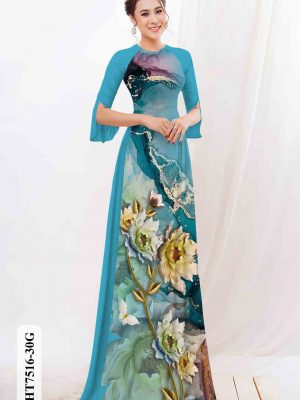 Vải áo dài hoa in 3D kiểu mới AD HT7516 16 Vai ao dai hoa in 3D kieu moi AD HT7516