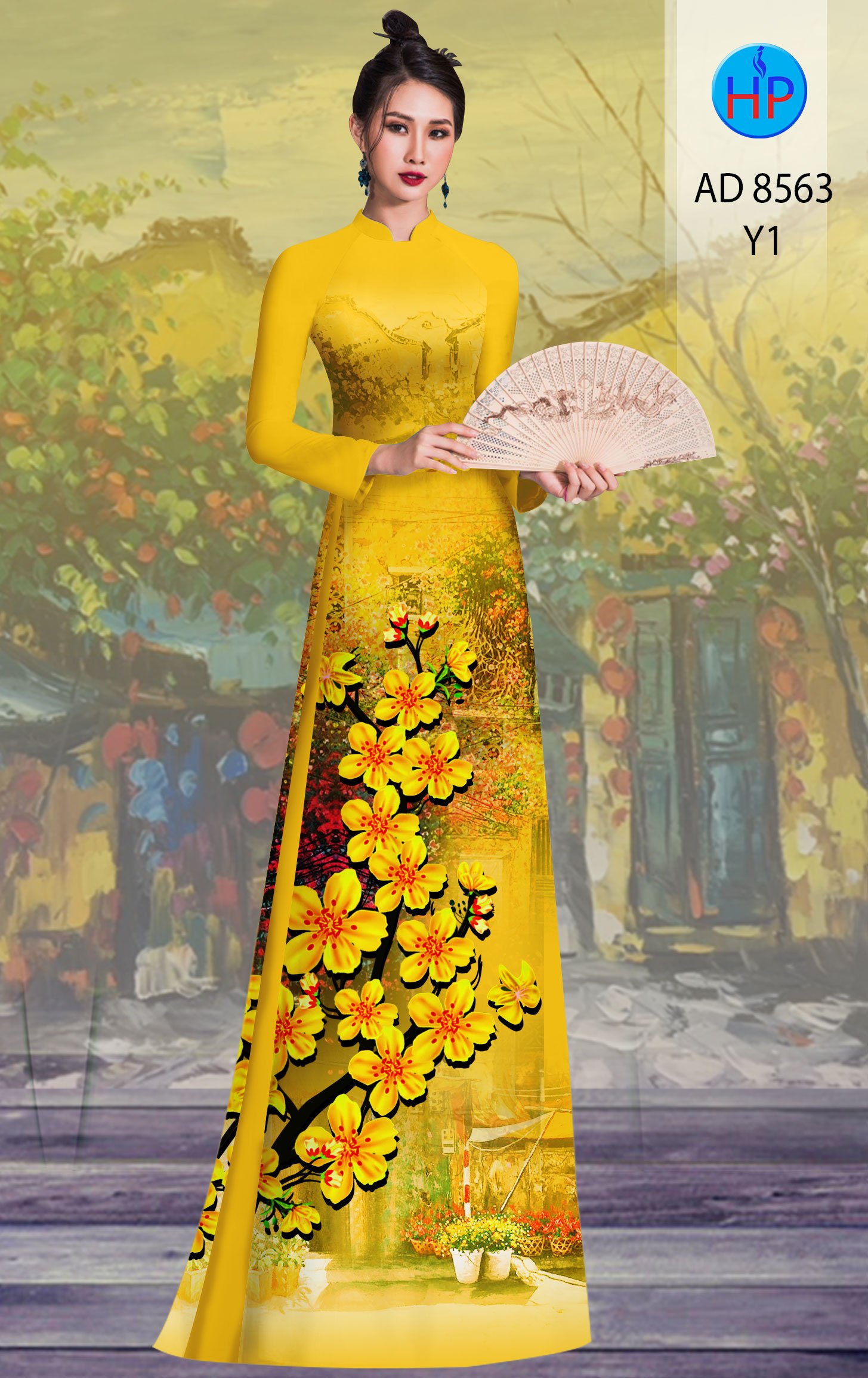 Vải Áo Dài Hoa Mai kiểu mới AD 8563 50 Vải Áo Dài Hoa Mai kiểu mới AD 8563