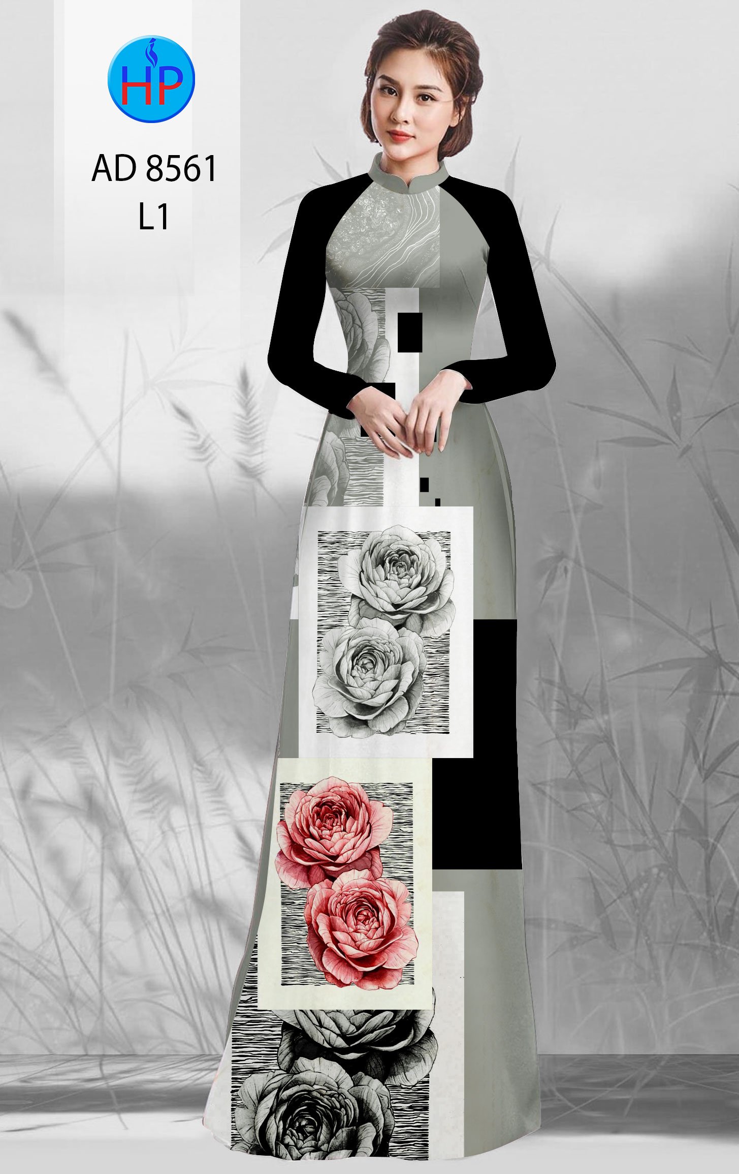 Vải Áo Dài Hoa Hồng kiểu mới AD 8561 39 Vải Áo Dài Hoa Hồng kiểu mới AD 8561