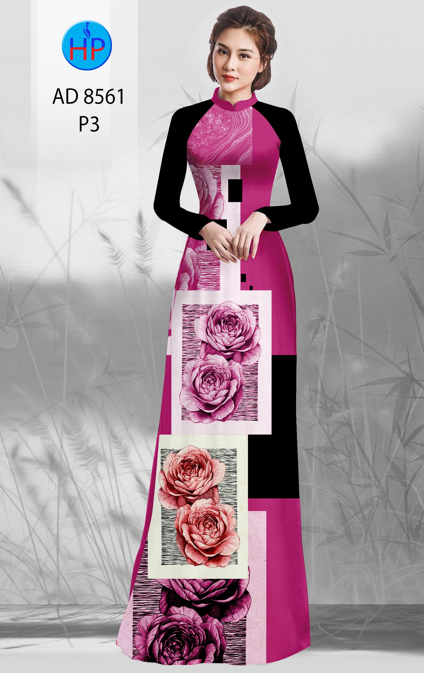 Vải Áo Dài Hoa Hồng kiểu mới AD 8561 41 Vải Áo Dài Hoa Hồng kiểu mới AD 8561