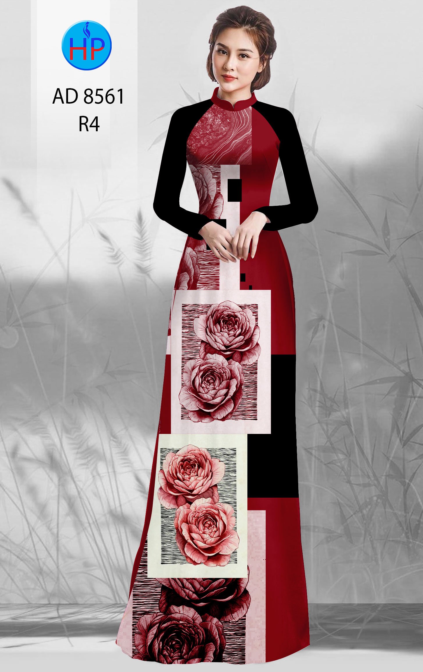 Vải Áo Dài Hoa Hồng kiểu mới AD 8561 40 Vải Áo Dài Hoa Hồng kiểu mới AD 8561