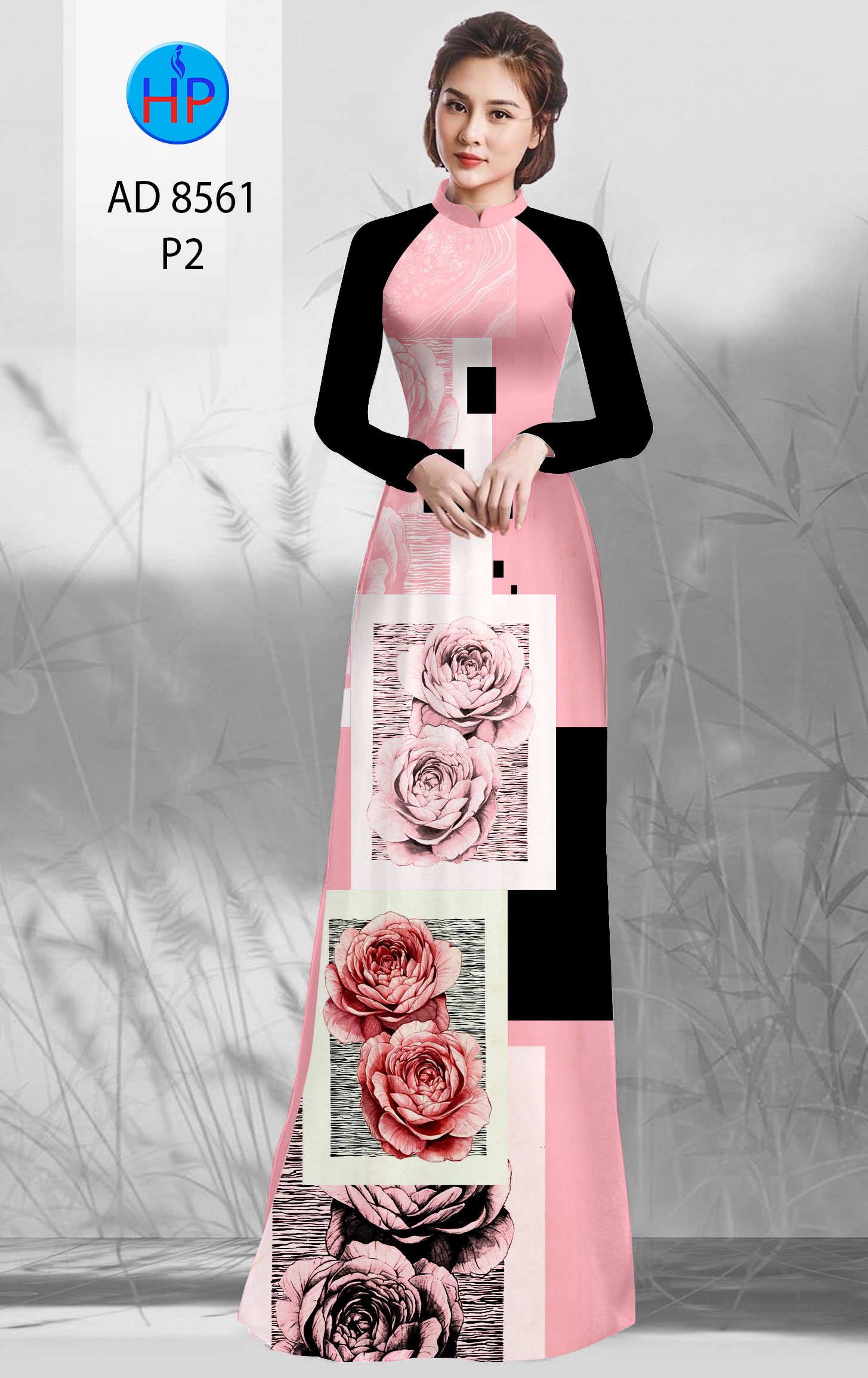 Vải Áo Dài Hoa Hồng kiểu mới AD 8561 42 Vải Áo Dài Hoa Hồng kiểu mới AD 8561