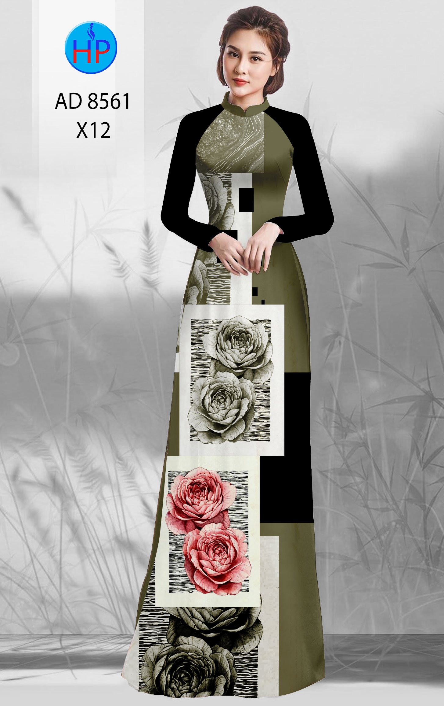 Vải Áo Dài Hoa Hồng kiểu mới AD 8561 44 Vải Áo Dài Hoa Hồng kiểu mới AD 8561