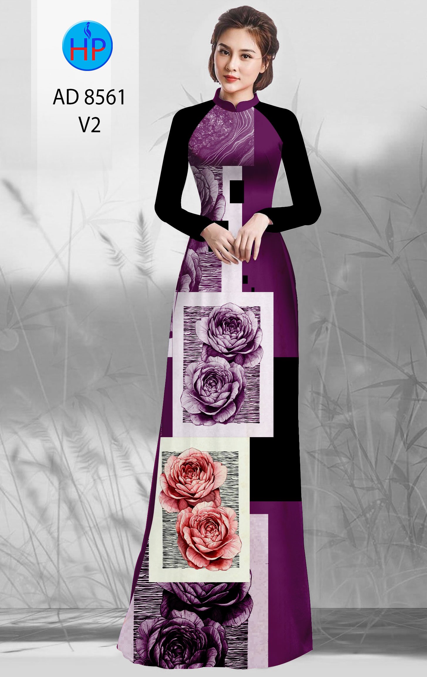 Vải Áo Dài Hoa Hồng kiểu mới AD 8561 43 Vải Áo Dài Hoa Hồng kiểu mới AD 8561