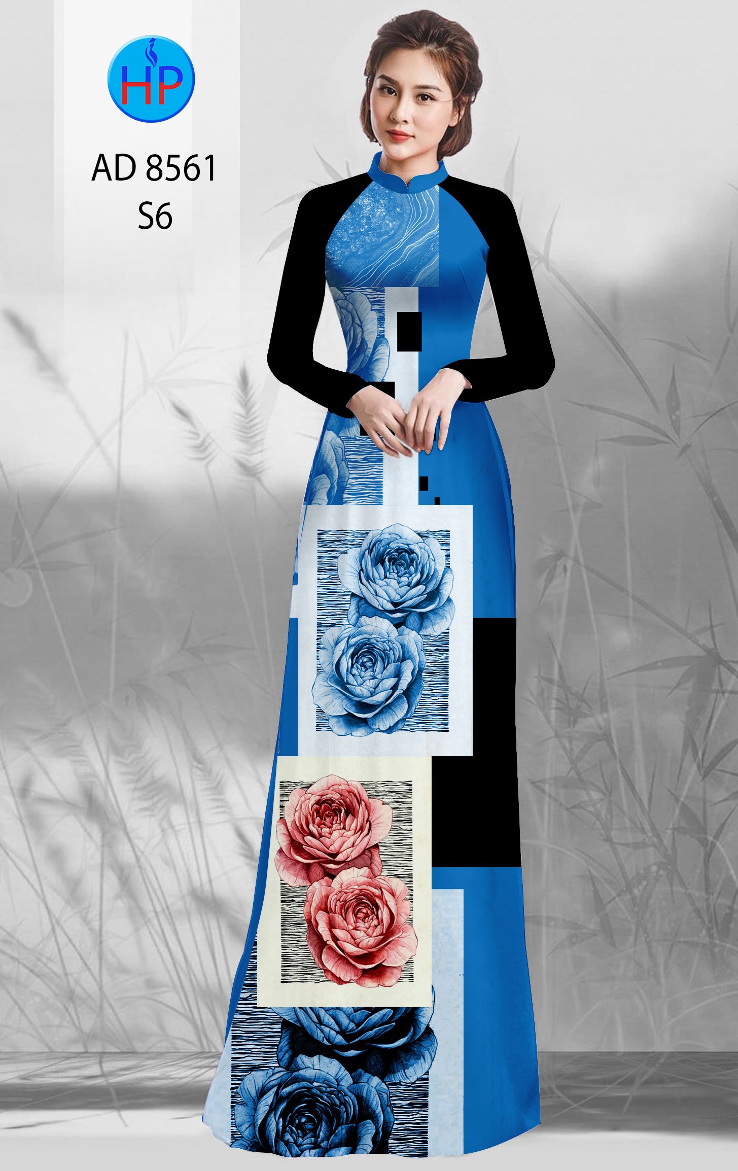 Vải Áo Dài Hoa Hồng kiểu mới AD 8561 45 Vải Áo Dài Hoa Hồng kiểu mới AD 8561