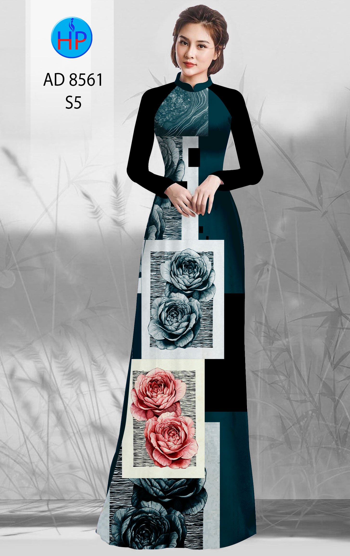 Vải Áo Dài Hoa Hồng kiểu mới AD 8561 46 Vải Áo Dài Hoa Hồng kiểu mới AD 8561