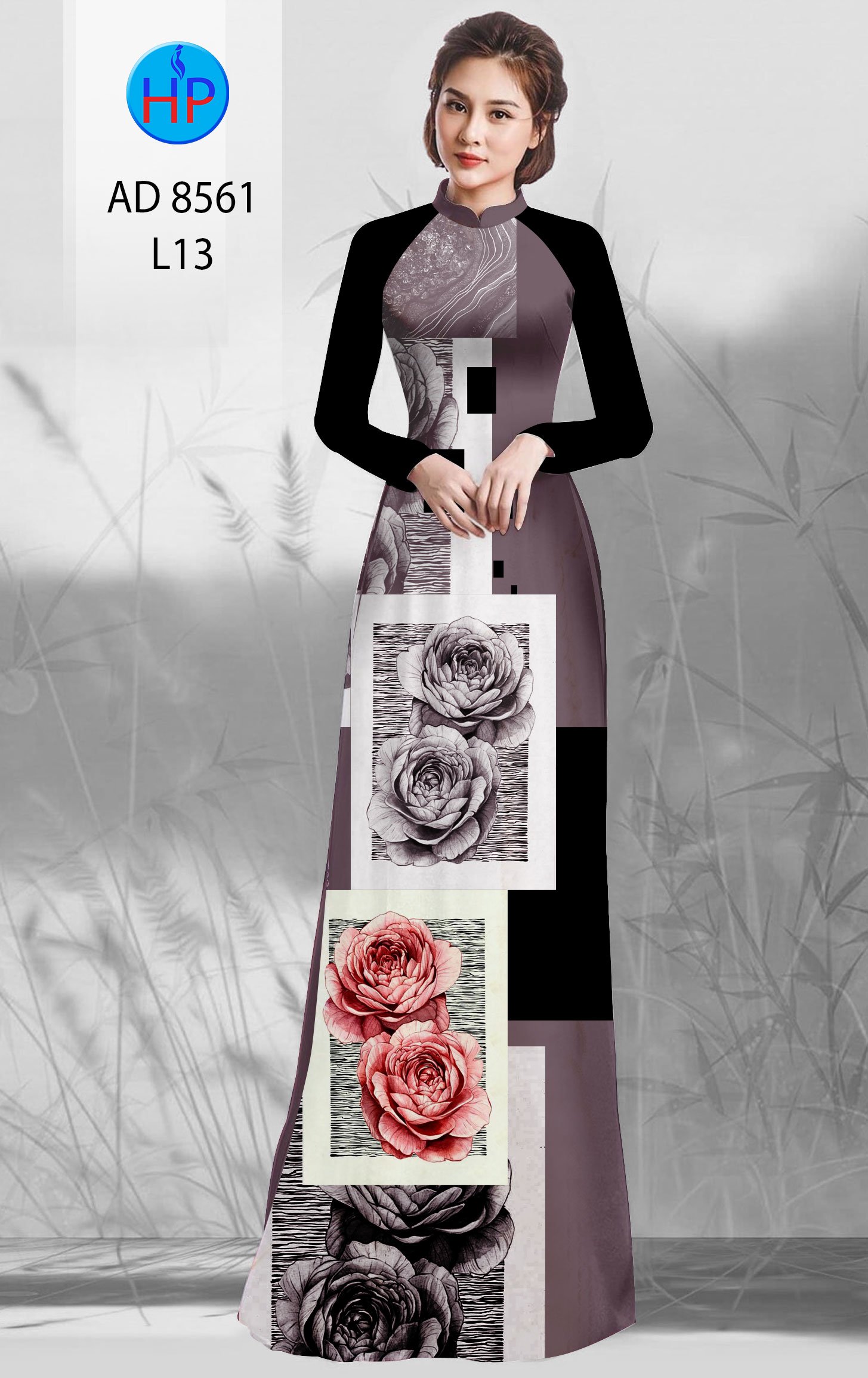 Vải Áo Dài Hoa Hồng kiểu mới AD 8561 48 Vải Áo Dài Hoa Hồng kiểu mới AD 8561