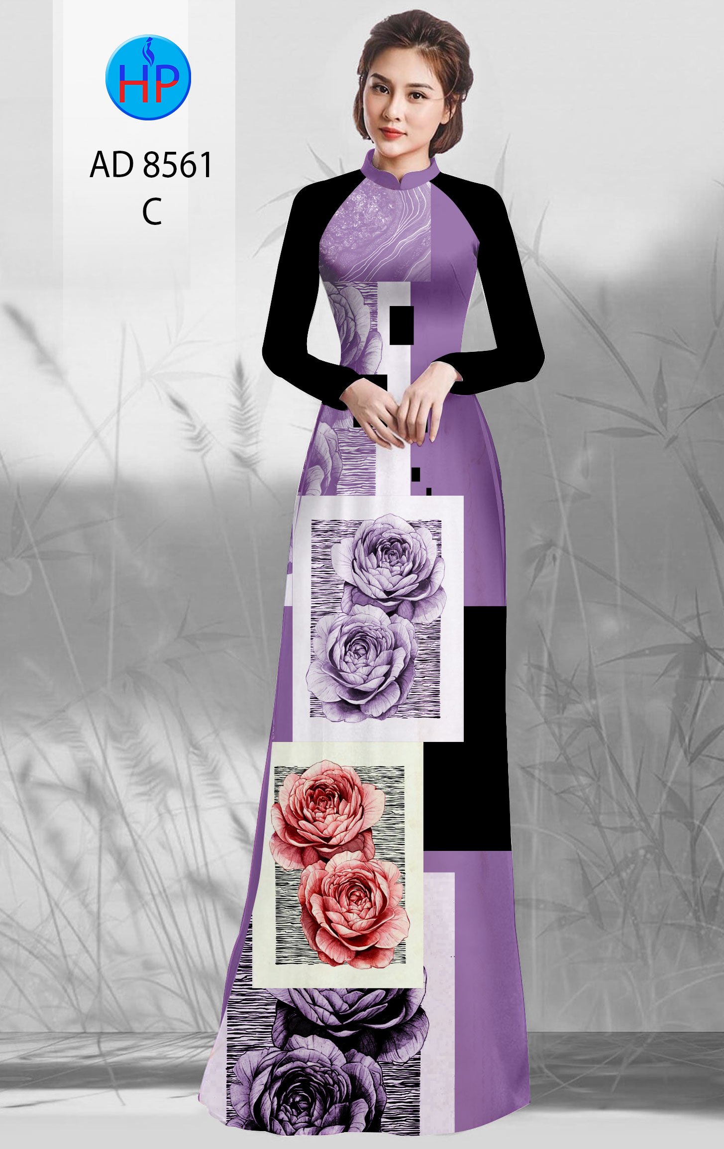 Vải Áo Dài Hoa Hồng kiểu mới AD 8561 50 Vải Áo Dài Hoa Hồng kiểu mới AD 8561