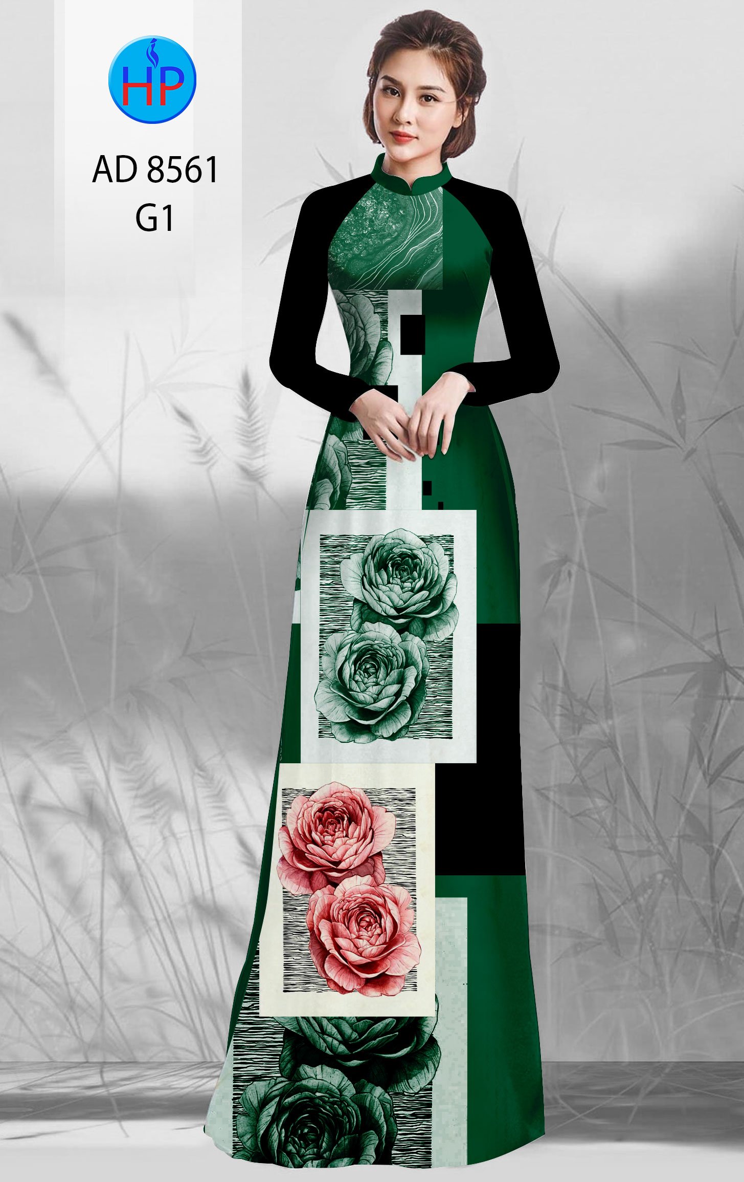 Vải Áo Dài Hoa Hồng kiểu mới AD 8561 51 Vải Áo Dài Hoa Hồng kiểu mới AD 8561