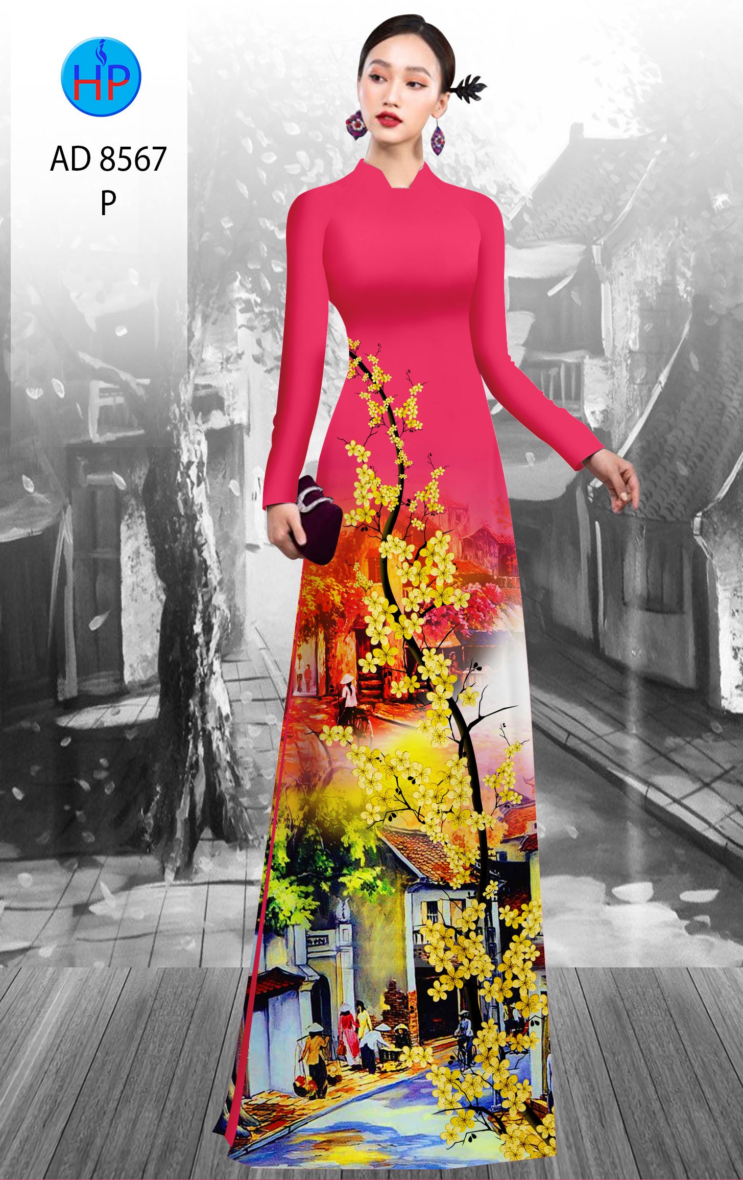 Vải Áo Dài Hoa Mai Vàng mới ra AD 8567 40 Vải Áo Dài Hoa Mai Vàng mới ra AD 8567