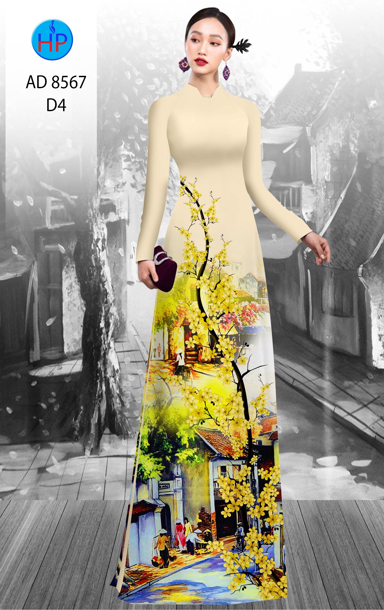 Vải Áo Dài Hoa Mai Vàng mới ra AD 8567 38 Vải Áo Dài Hoa Mai Vàng mới ra AD 8567