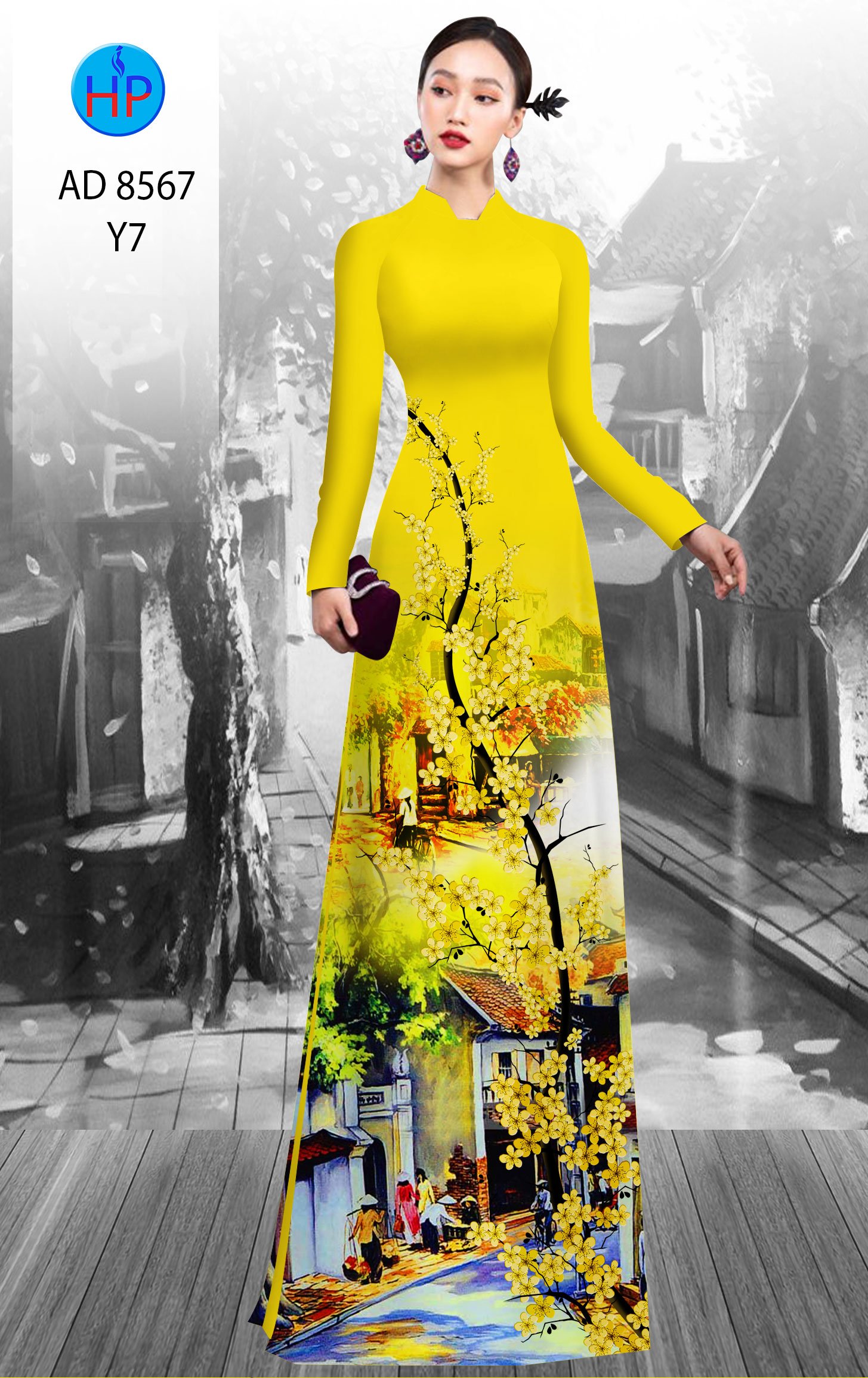 Vải Áo Dài Hoa Mai Vàng mới ra AD 8567 47 Vải Áo Dài Hoa Mai Vàng mới ra AD 8567