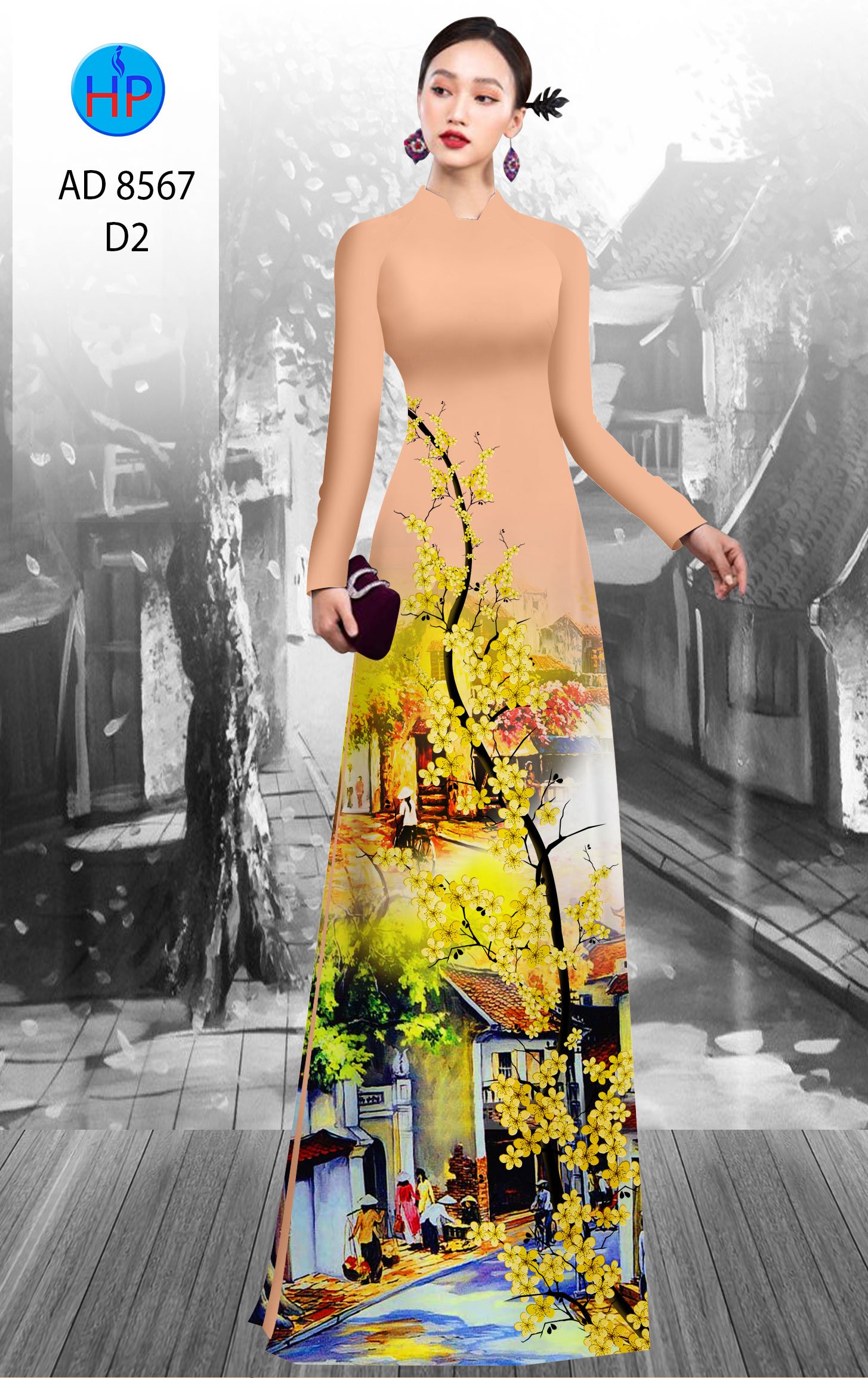 Vải Áo Dài Hoa Mai Vàng mới ra AD 8567 50 Vải Áo Dài Hoa Mai Vàng mới ra AD 8567