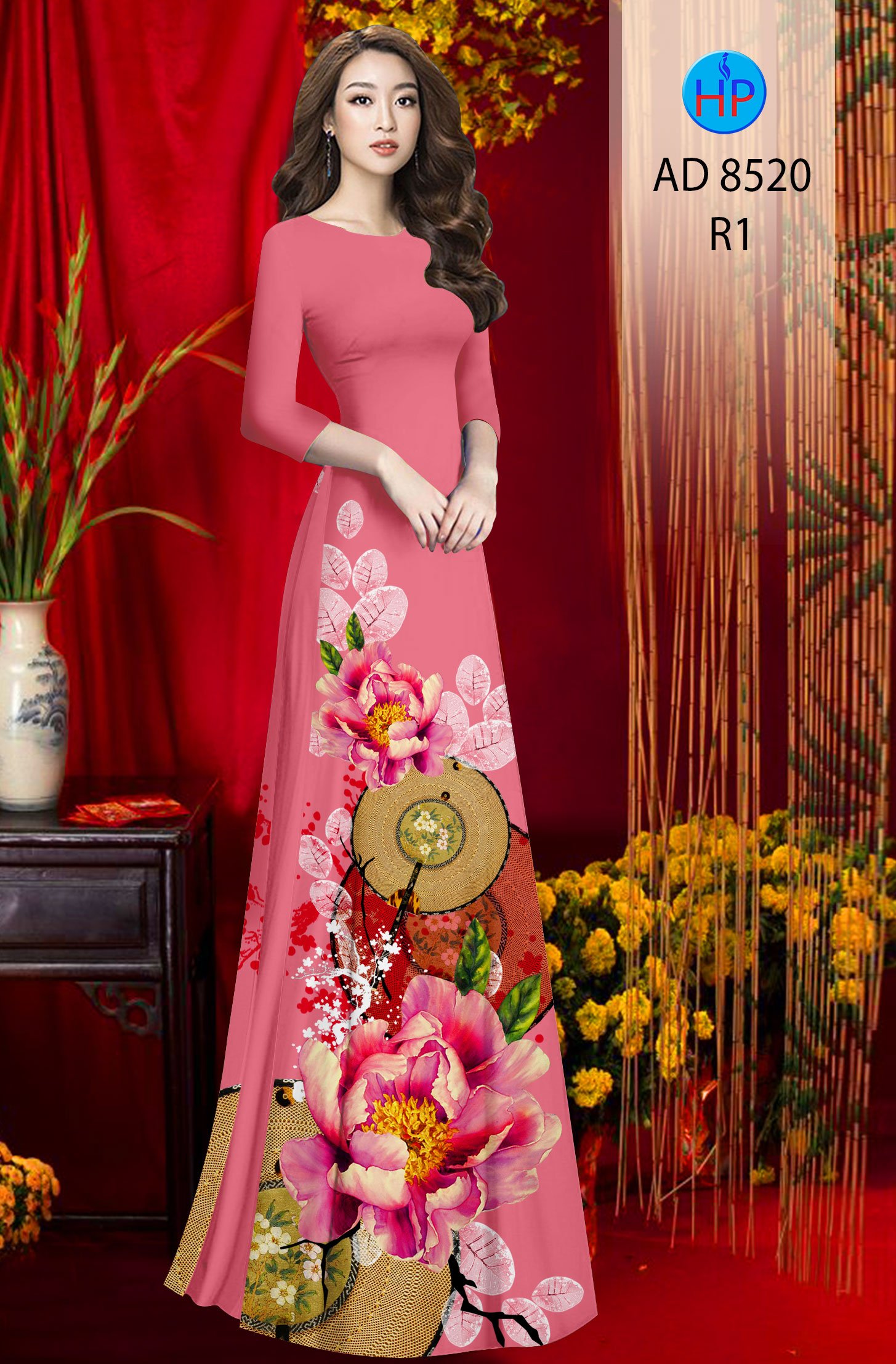 Vải Áo Dài Hoa In 3D kiểu mới AD 8520 37 Vải Áo Dài Hoa In 3D kiểu mới AD 8520