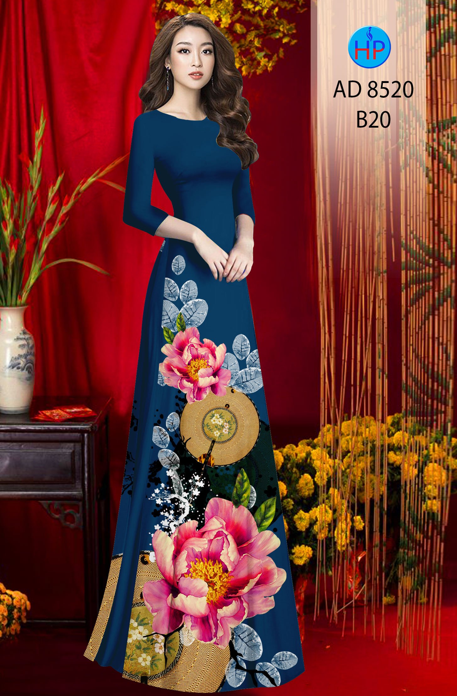 Vải Áo Dài Hoa In 3D kiểu mới AD 8520 38 Vải Áo Dài Hoa In 3D kiểu mới AD 8520