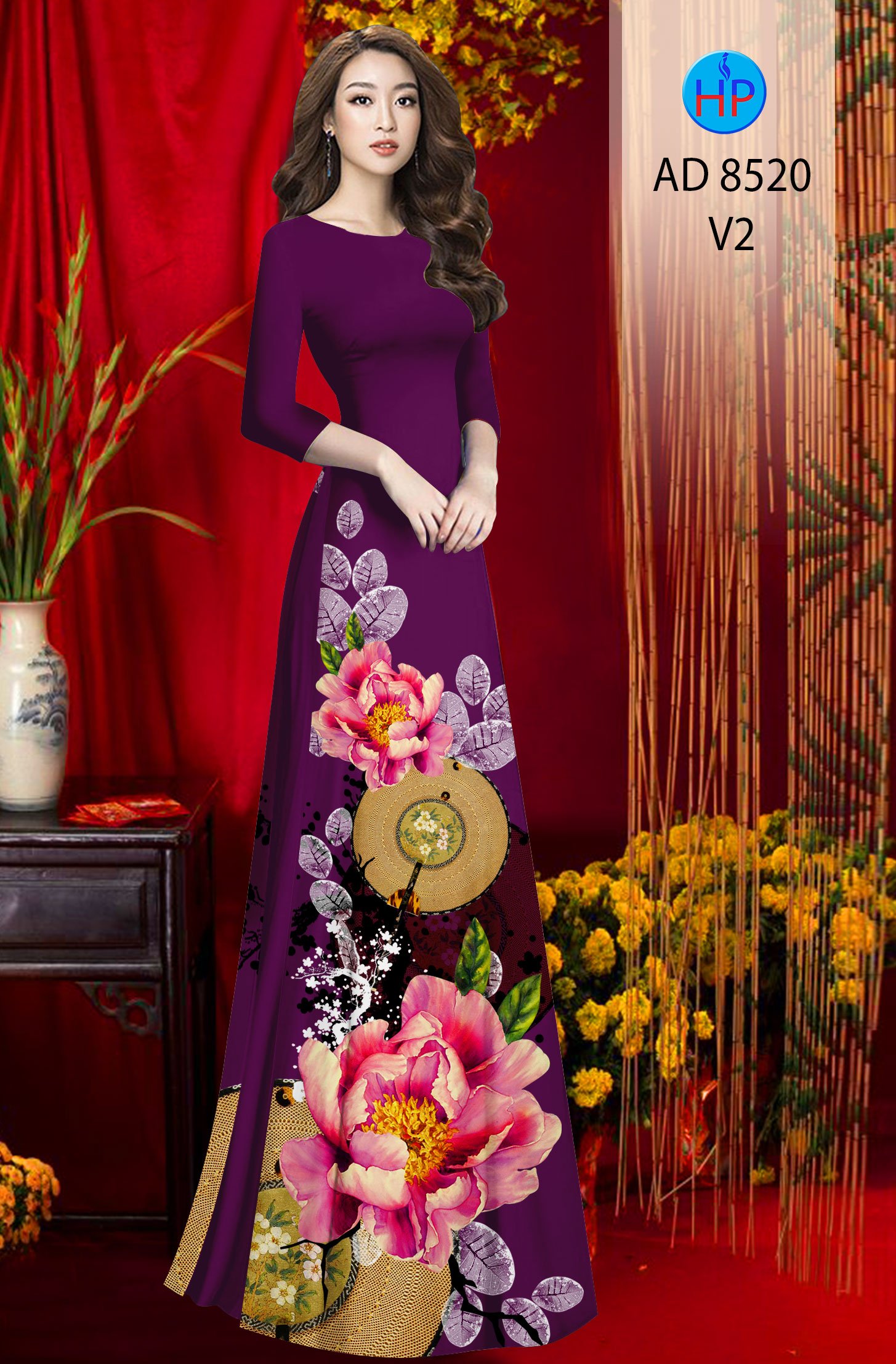 Vải Áo Dài Hoa In 3D kiểu mới AD 8520 39 Vải Áo Dài Hoa In 3D kiểu mới AD 8520