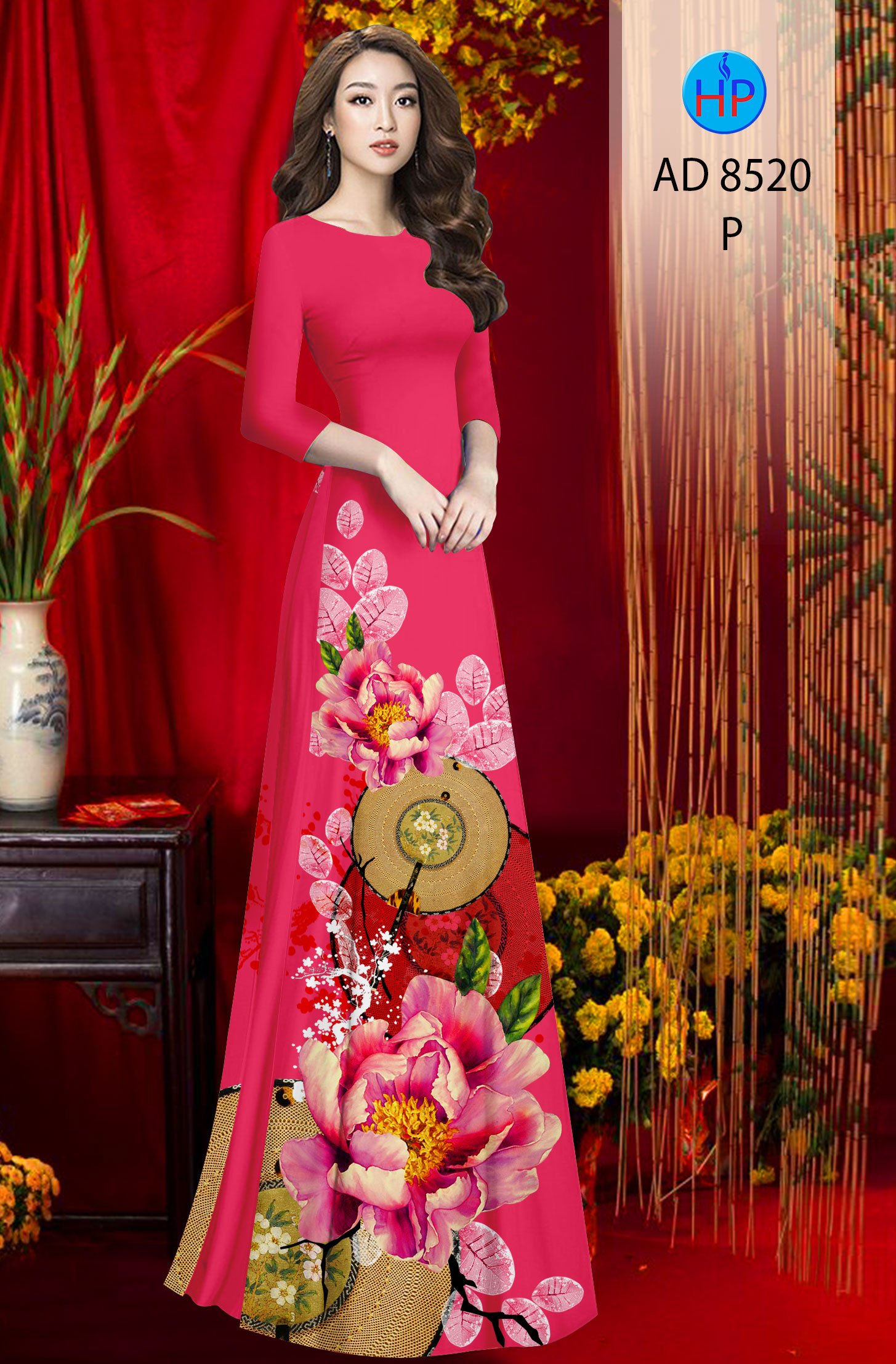 Vải Áo Dài Hoa In 3D kiểu mới AD 8520 40 Vải Áo Dài Hoa In 3D kiểu mới AD 8520