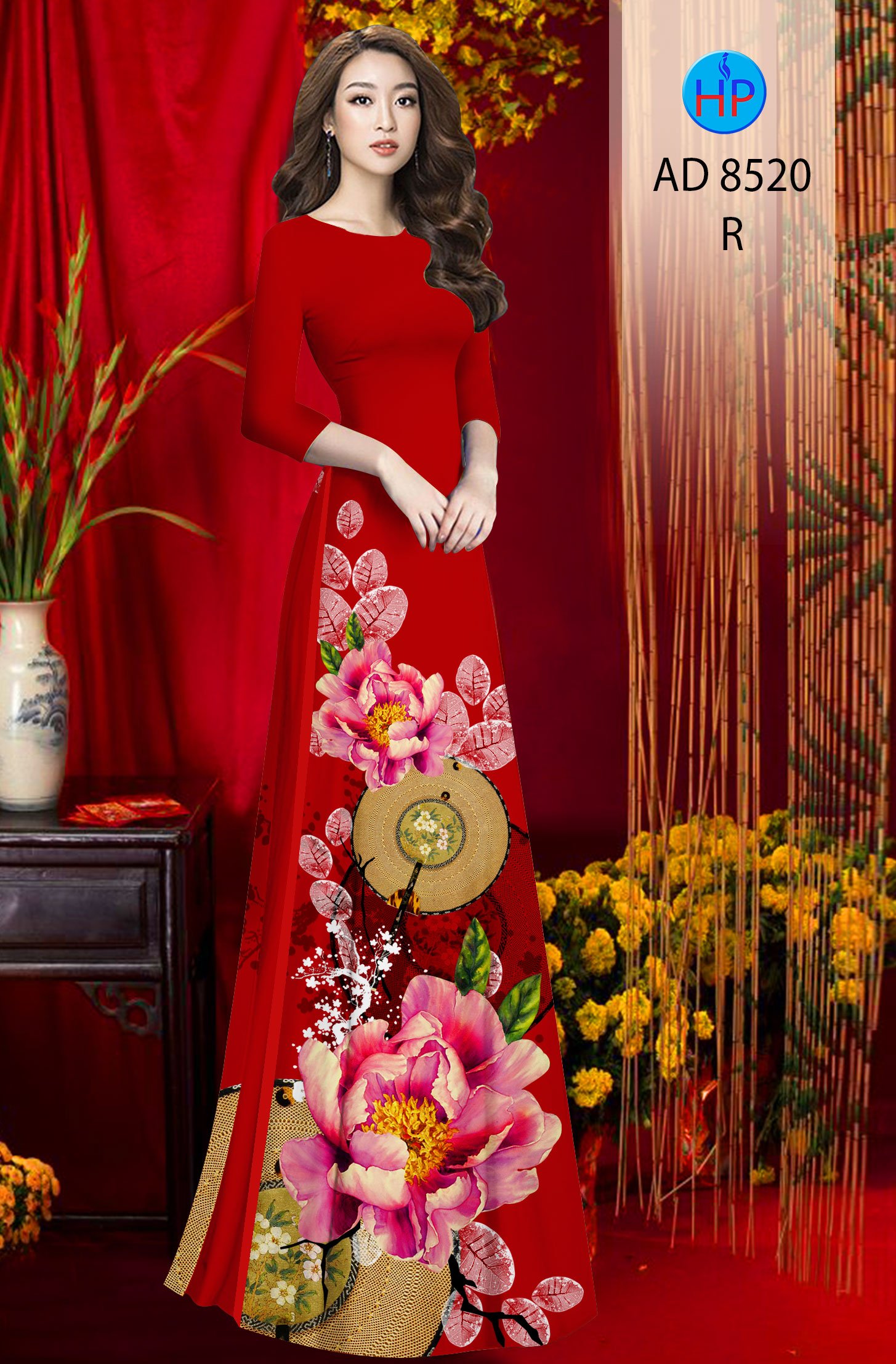 Vải Áo Dài Hoa In 3D kiểu mới AD 8520 41 Vải Áo Dài Hoa In 3D kiểu mới AD 8520