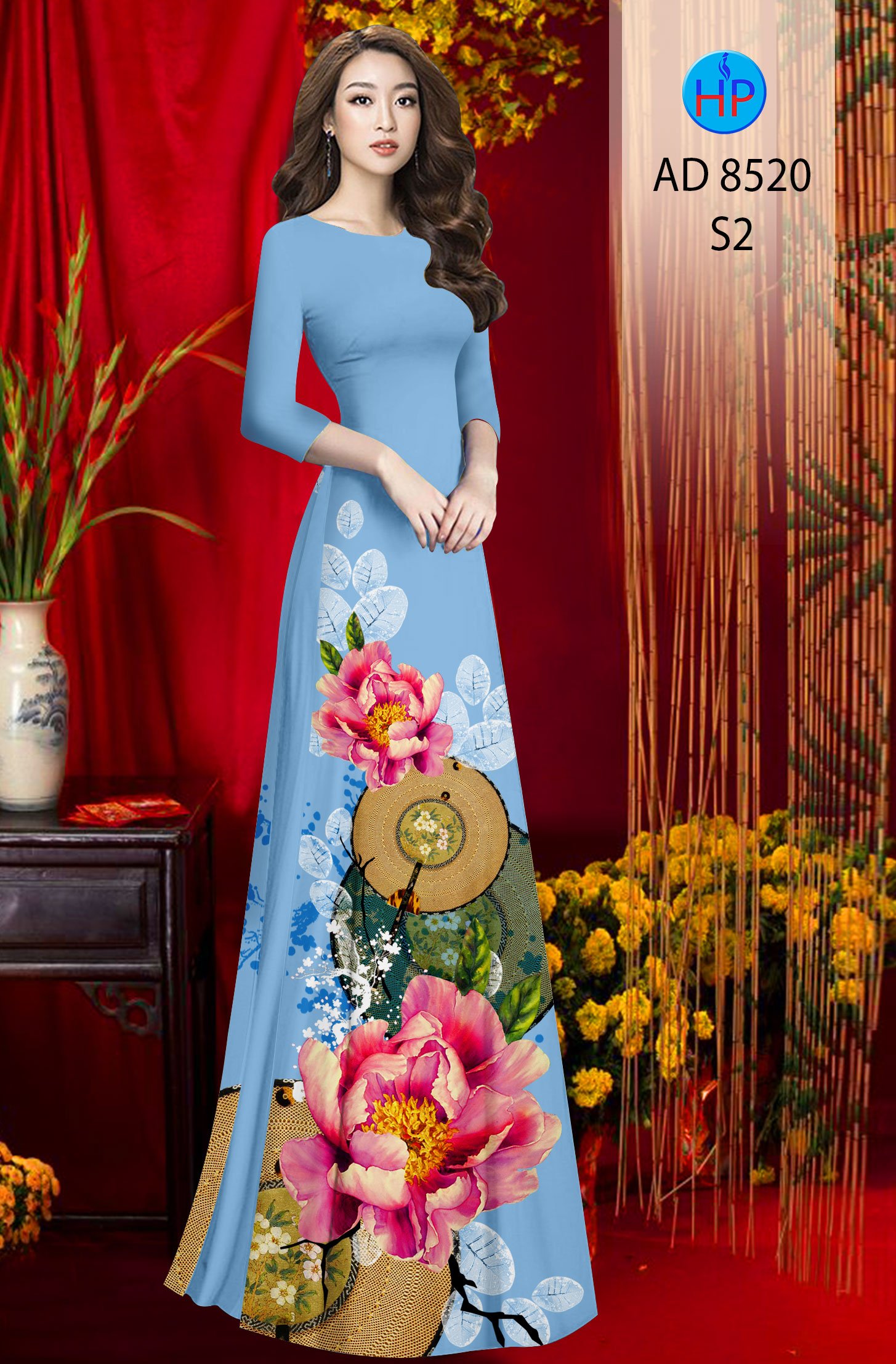 Vải Áo Dài Hoa In 3D kiểu mới AD 8520 42 Vải Áo Dài Hoa In 3D kiểu mới AD 8520