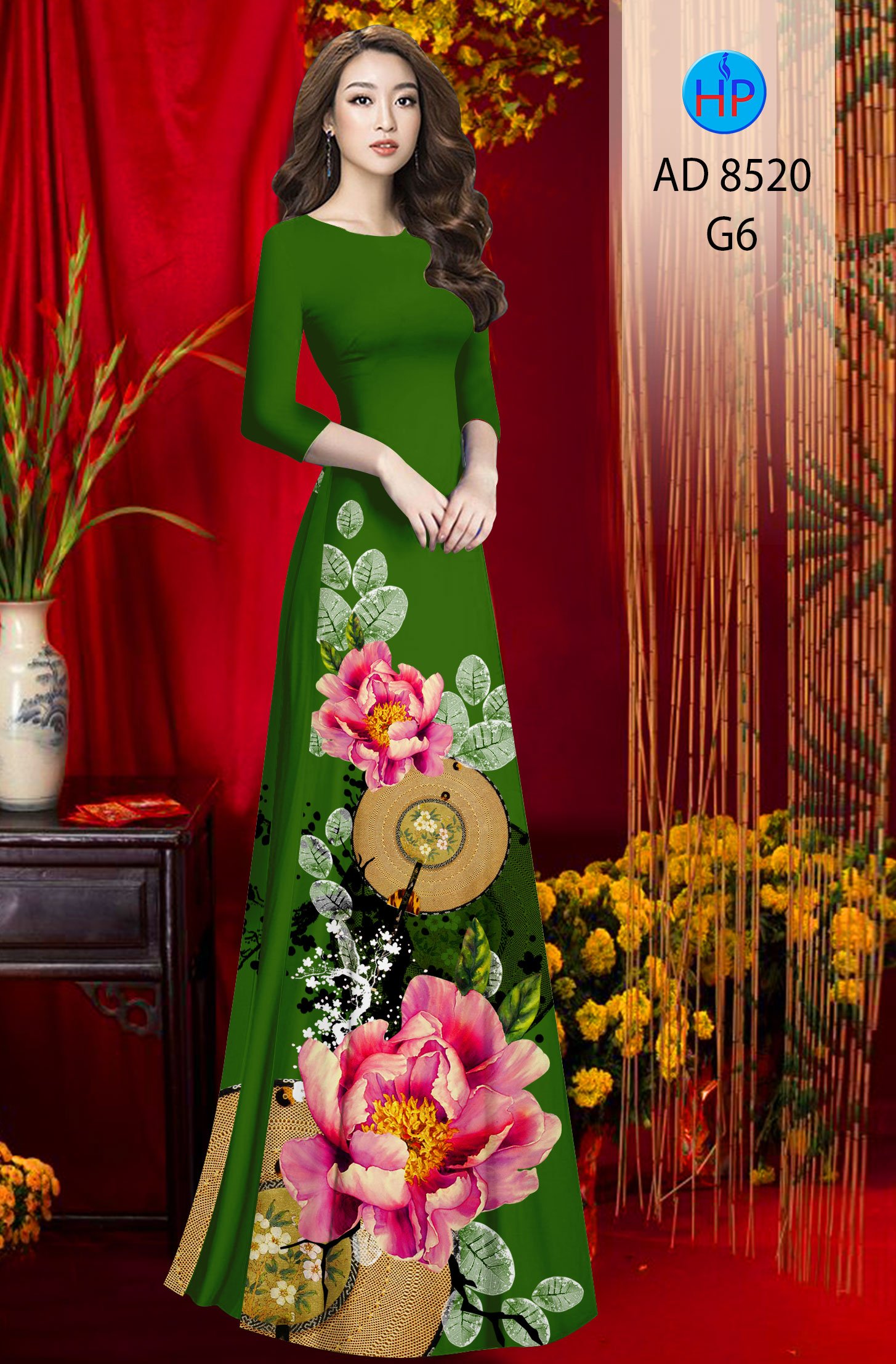 Vải Áo Dài Hoa In 3D kiểu mới AD 8520 43 Vải Áo Dài Hoa In 3D kiểu mới AD 8520