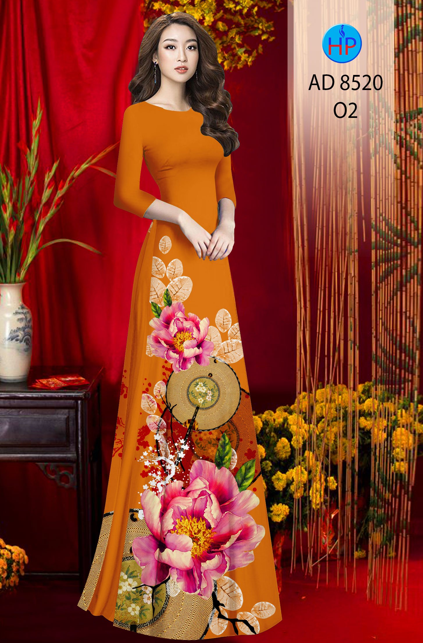 Vải Áo Dài Hoa In 3D kiểu mới AD 8520 45 Vải Áo Dài Hoa In 3D kiểu mới AD 8520