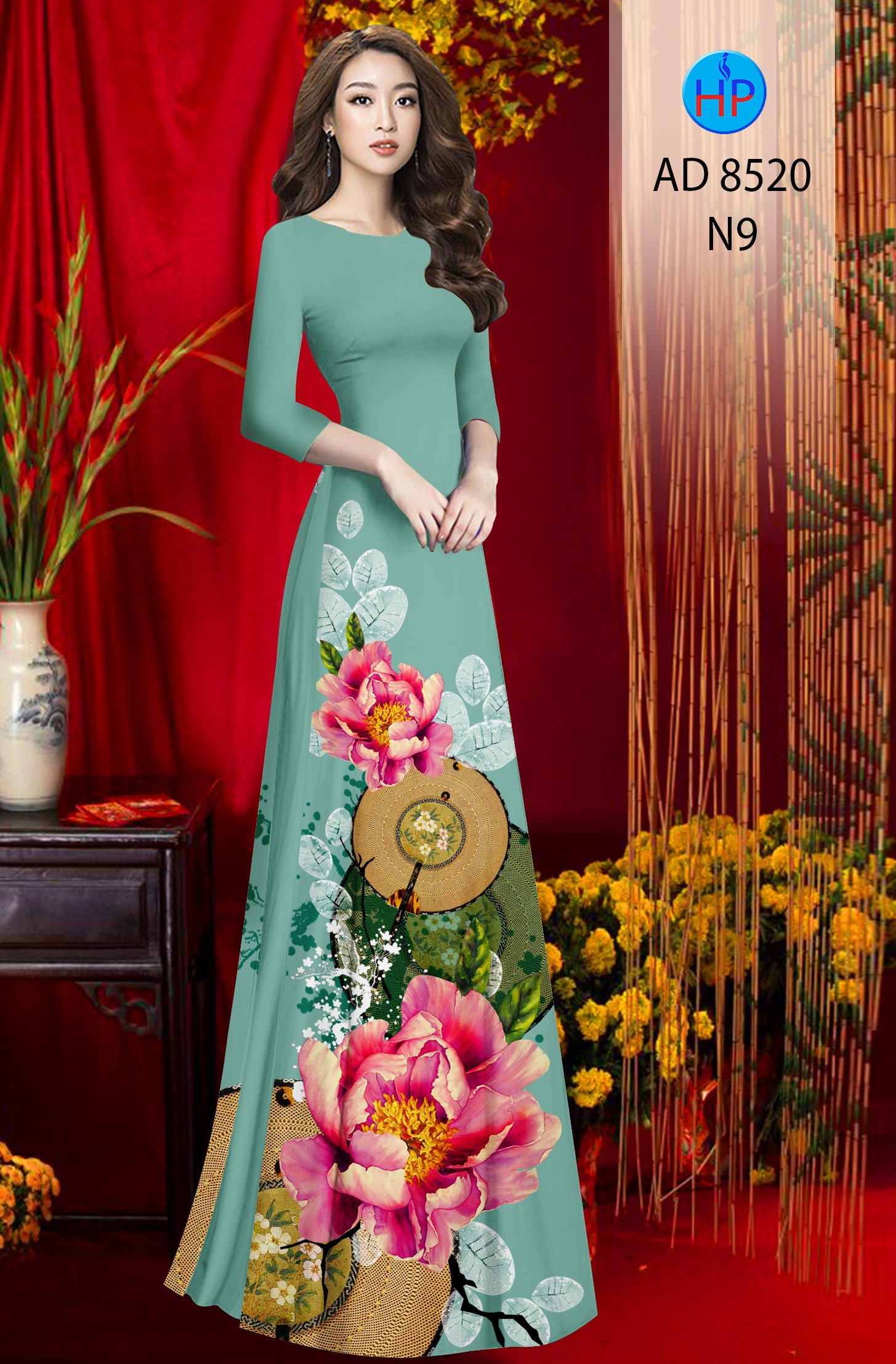 Vải Áo Dài Hoa In 3D kiểu mới AD 8520 46 Vải Áo Dài Hoa In 3D kiểu mới AD 8520