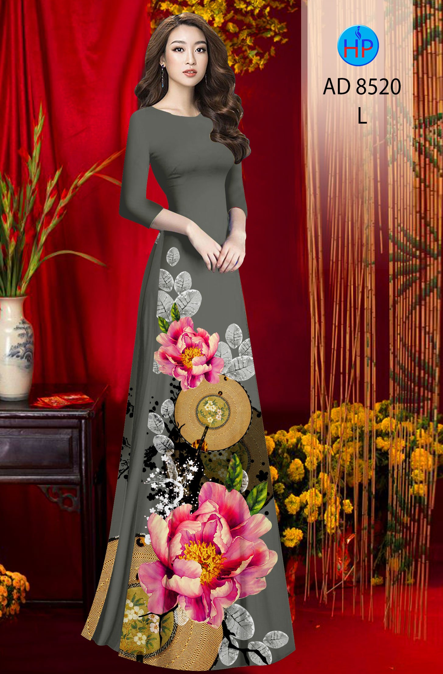Vải Áo Dài Hoa In 3D kiểu mới AD 8520 50 Vải Áo Dài Hoa In 3D kiểu mới AD 8520